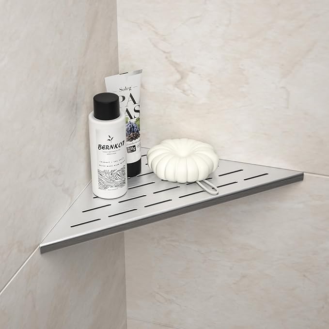 Corner Shower Shelf, 12" Brushed 304 Stainless Steel Slot Design Recessed Corner Shelves 2 Pack Bathroom Grout in Shelf for Tiled Wall, Large Size