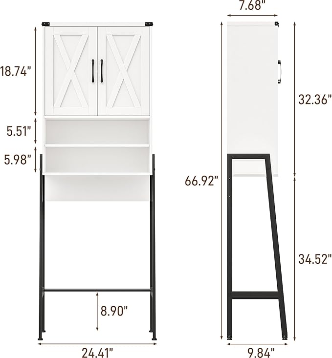 Vabches Over The Toilet Storage Cabinet, Farmhouse Over Toilet Storage Cabinet, Metal Frame with 2 Barn Doors, Home Space-Saving Toilet Rack for Bathroom, Toilet, Laundry Room