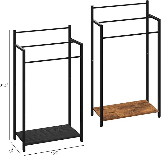 Freestanding Towel Rack, 3 Tier Blanket Ladder Stand with Black Wooden Shelf for Bathroom Living Room (31.5”H x 16.9”W x7.9”D)