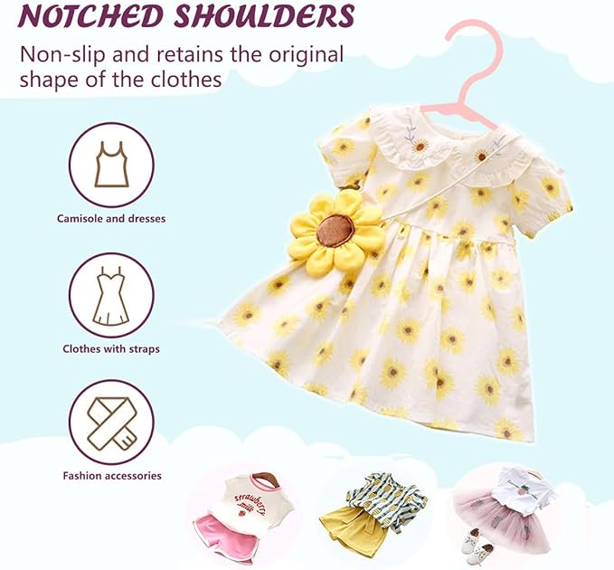 Baby Hangers for Closet 50 Pack Pink Plastic Kids Children's Clothes Hangers Non-Slip (Pink, 50)