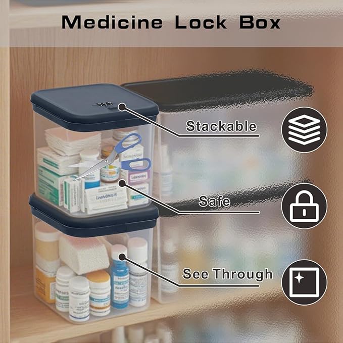 EMLTHORYClear Medicine Lock Box with code, Small Food Snack Phone medication Lock Boxes for Personal Items Combination Electronics Organizer,Phone Jail,Gaming Device Lockable Boxes