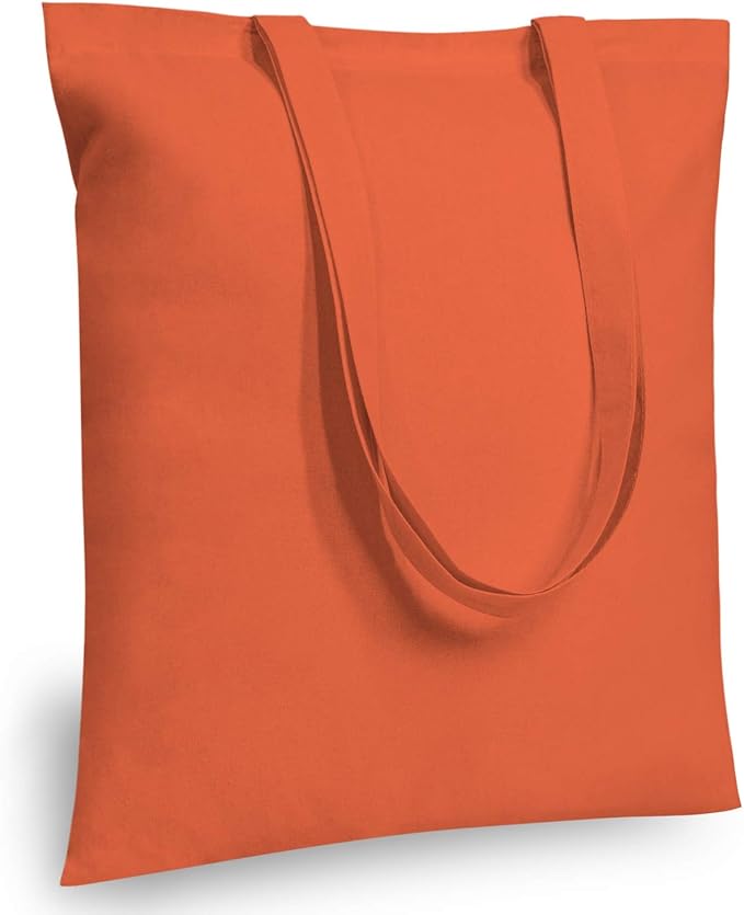 TOPDesign 12-Pack Economical 16"x15" Orange Cotton Tote Bag, Lightweight Medium Reusable Grocery Shopping Cloth Bags, Suitable for DIY, Advertising, Promotion, Gift, Activity