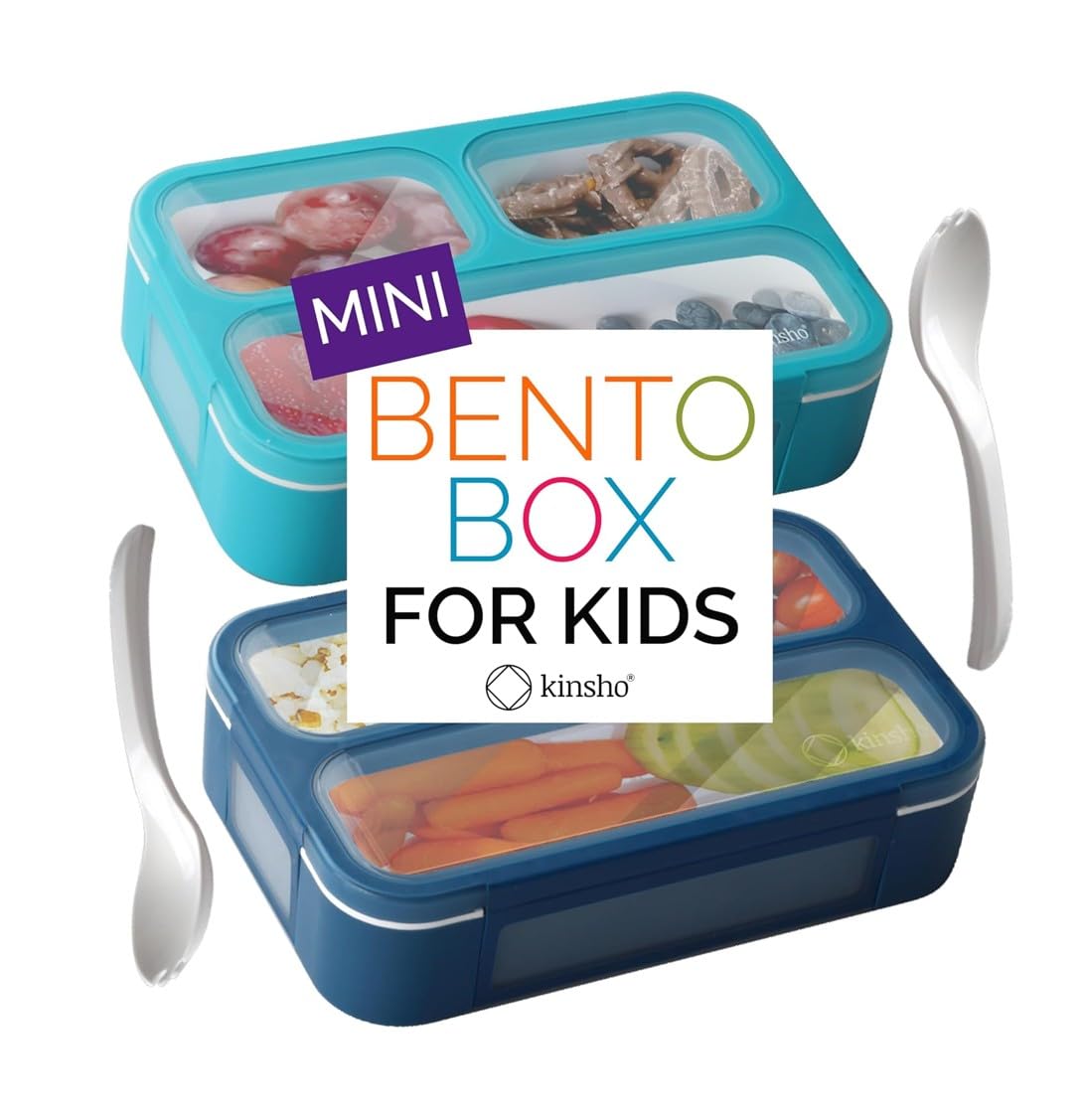 kinsho Small Snack Box Containers for Kids Toddlers, Set of 2 (Navy+Blue)