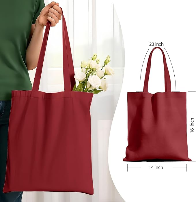 MOLOVA 1 Pack Available Premium Canvas Reusable Tote Gift Bags,Made of Natural Canvas with Handle,Work,DIY,Shopping(Red)