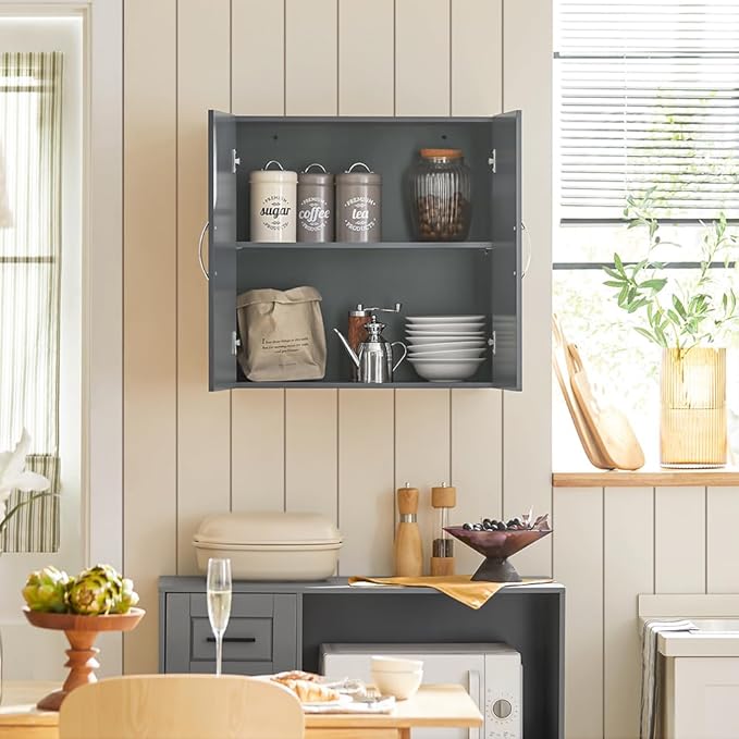 Haotian Wall Cabinet Laundry Room, Wall Storage Cabinet Kitchen Bathroom Garage, Medicine Cabinet with Shelf, Grey FRG231-DG