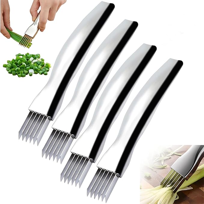 Morekfly Shred Silk The Knife, 2026 Upgrade Green Onion Cutter Stainless Steel Chopped Kitchen Slicing Tool Cutter for Vegetables Onion Garlic, Multifunctional Kitchen Food Vegetable Cutters (4Pack)