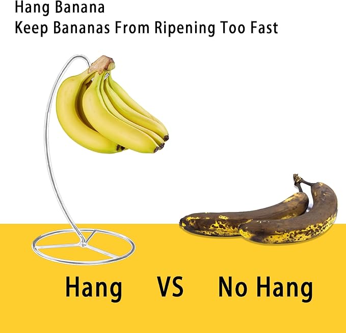 Banana Holder Stand, Banana Hanger Stand Black, Metal Bananas Tree Hanger to Keep Bananas Fresh Silver