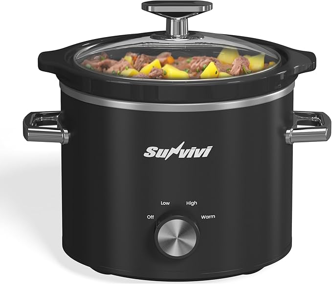 Sunvivi 2 Quart Slow Cooker, Small Slow Cooker with Removable Ceramic Pot, Slow Cookers Food Warmer with 3 Heating Settings & Dishwasher Safe Glass Lid, Grey