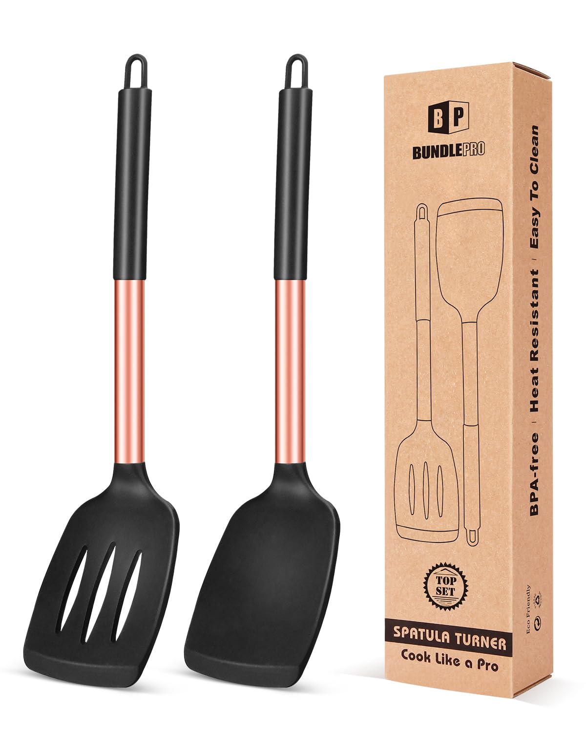 Pack of 2 Silicone Solid Turner, Non Stick Slotted Kitchen Spatulas, High Heat Resistant BPA Free Cooking Utensils, Ideal Cookware for Fish, Eggs, Pancakes(Gray)