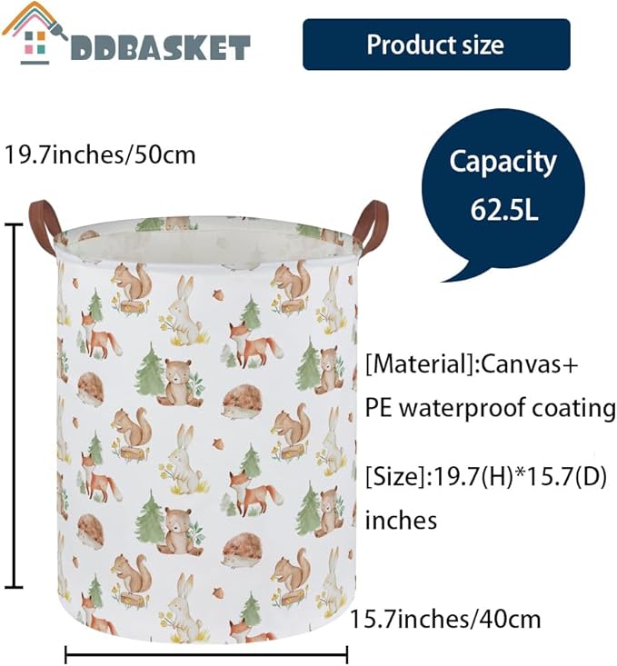 Kids Laundry Basket Animal Hamper for Nursery Woodland Hamper Cute Kids Storage Bin Organizer Room Decor for Home(Tree animal)
