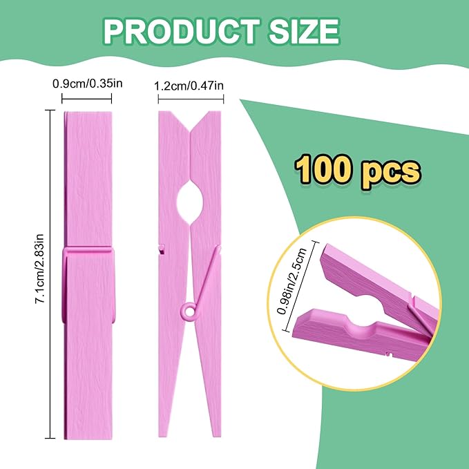 100Pcs Clothes Pins Wooden, 2.9 Inch Light Purple Clothespins, Colorful Clothespins for Hanging Clothes Crafts Picture Pastel Laundry Clips Cheer