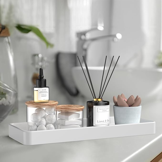 Gurygo 2 Pack 12" Countertop and Vanity Tray - Kitchen Tray for Soap Bottles - Rectangular Vanity Tray for Bathroom - Vanity Trays Kitchen Soap Dispenser Tray,White