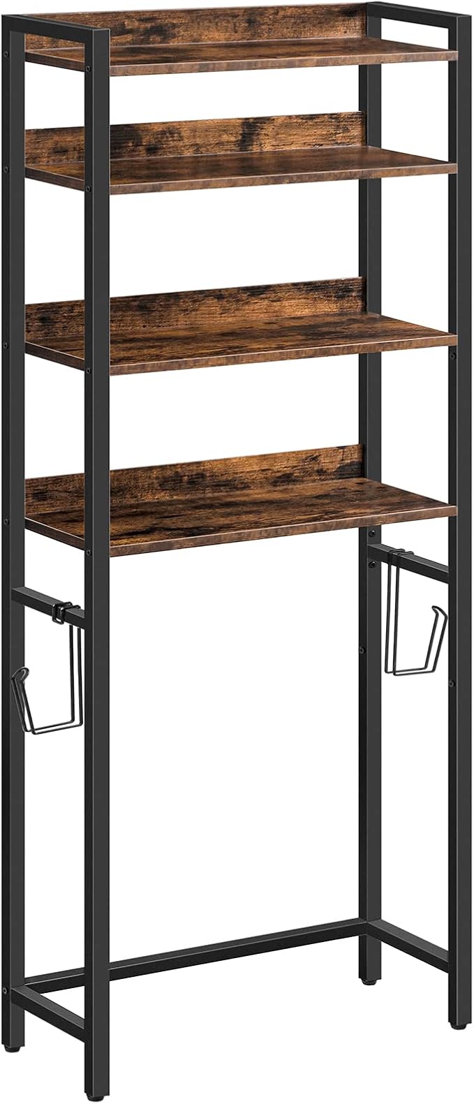 Over The Toilet Storage Rack, 4 Tier Bathroom Organizer Over Toilet, Freestanding Space Saver Toilet Stand with 2 Hooks, Bathroom Storage Shelf, Easy to Assemble, Rustic Brown TSHR0401Z