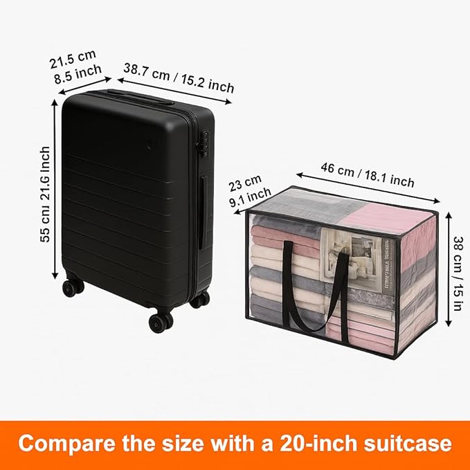 Vieshful 7 Pack Clear Comforter Storage Bag, 40L Clothes Storage Bag with Zipper Closet Organizer, Plastic Storage Containers Moving bags for Comforter, Blanket, Bedding, Duvet, Toys