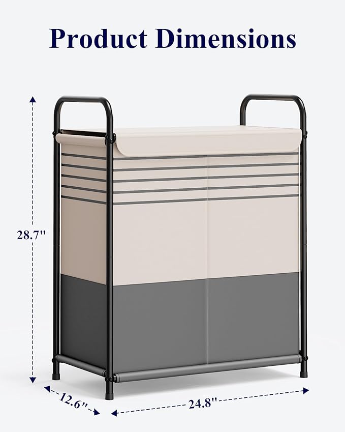 Kitsure Laundry Hamper with Lid - Spacious Double-Section Laundry Basket with Lid & Removable Inner Bags, Portable Clothes Hamper for Bedroom, Bathroom, Dorm, 120L, Gray