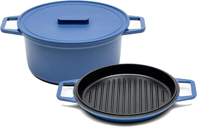 Misen 7 QT Enameled Cast Iron Dutch Oven - Chip-Resistant Enamel Coating - Thick Iron Core For Heat Retention - Large Cooking Surface - Oven Safe, Induction Compatible - Grill and Silicone Lid, Red