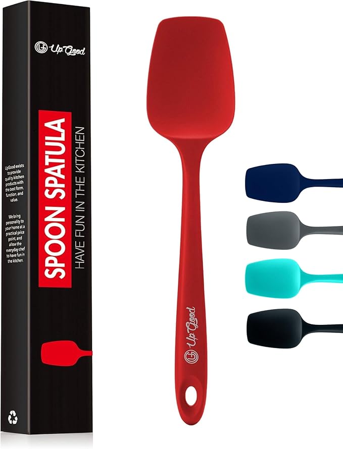 Silicone Spoon Spatula - 600ºF Heat-Resistant Non-Stick Rubber Spoonula | Use as Silicone Kitchen Scraper Utensil - Baking and Cooking Strong Stainless Steel Core | UpGood Kitchen Utensils, (Grey)