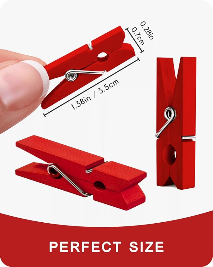 Mini Clothes Pins Wooden Colored Small Clothespins for Photo 1.4 Inch 50 PCS Red, Tiny Clips Close Pin for Baby Shower Classroom Crafts Project Decorations Hanging Pegs
