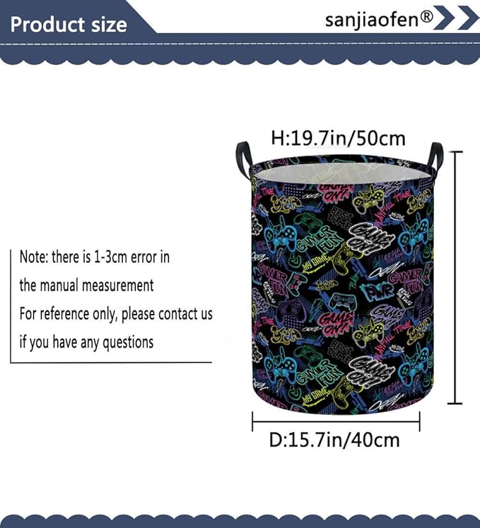 Kids Laundry Basket Boys Laundry Hamper Kids Collapsible Canvas Waterproof Storage Bin for Boys Baby Nursery Hamper Gift Baskets for Bedroom(Cool games)