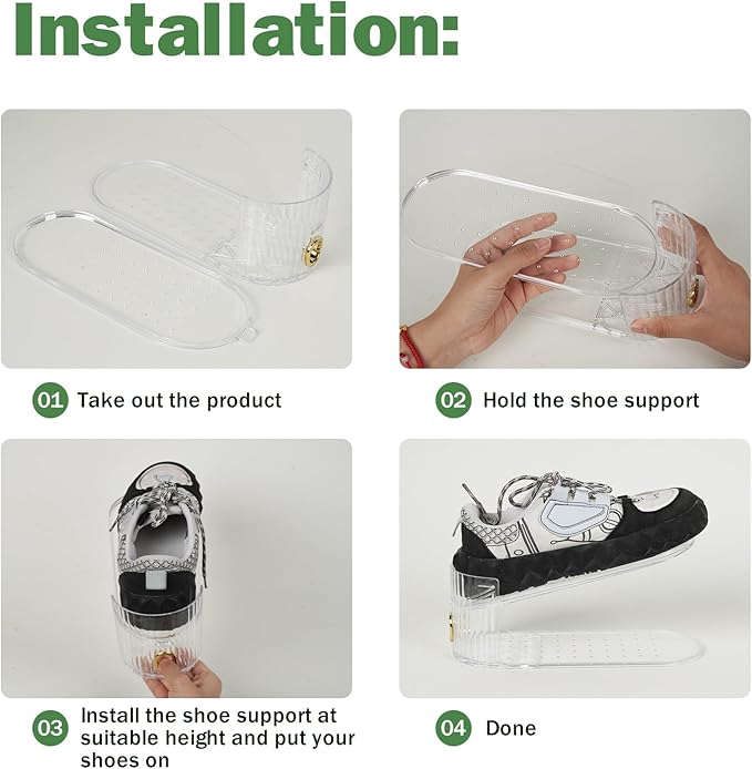 Adjustable Slot Organizer for Pairs of Shoes, Space Saver, Double Deck Riser Rack, Closet Organizer (Clear, 20 Pack)