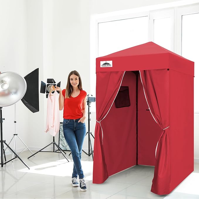 EAGLE PEAK Flex Ultra Compact 4x4 Pop-up Canopy, Sun Shelter, Changing Room, Portable Privacy Canopy Cabana for Pool, Fashion Photoshoots, or Camping, 4x4 ft, Red