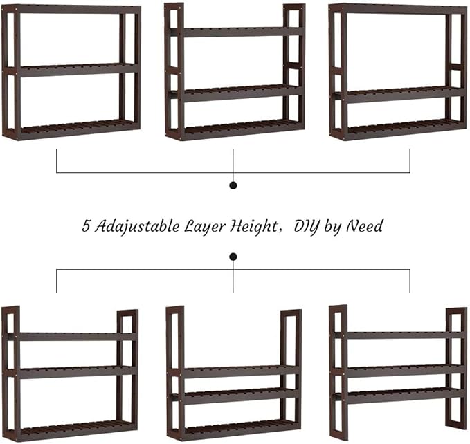 Domax Bamboo Bathroom Shelf 3-Tier Wall Mount Storage Rack Multifunctional Adjustable Layer Free Standing Over Toilet Utility Shelves Living Room Kitchen (Brown)