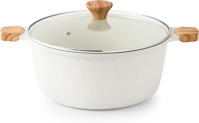 SENSARTE Ceramic Nonstick Stock Pot with Lid, 4.5 Quart, White