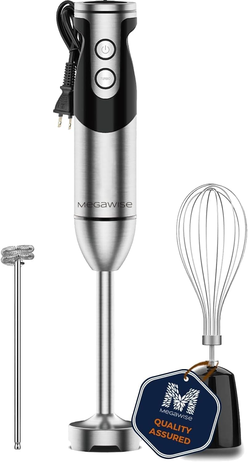 MEGAWISE Immersion Blender,12-Speed Hand Blender with Stainless Steel Blade