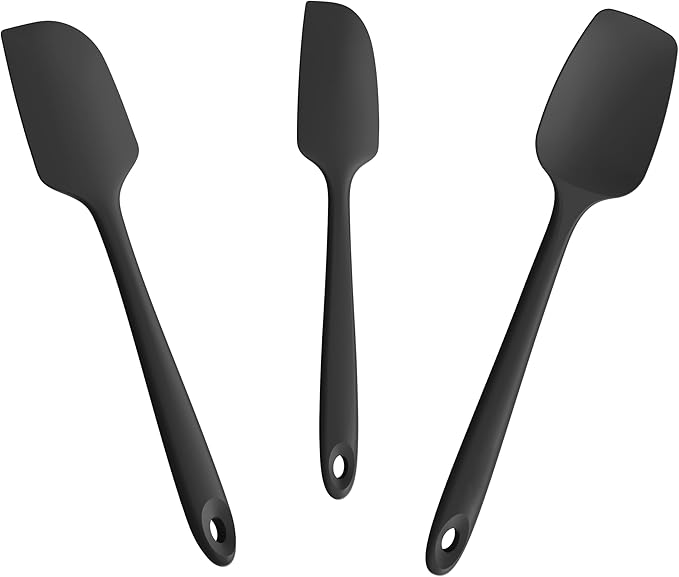 Doosu 600°F Heat Resistant Silicone Spatula Scrapers (Set of 3, Black)