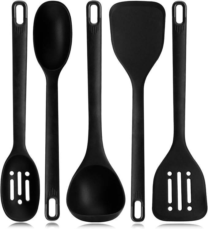 Silicone Kitchen Cooking Utensils Set: MOACC Heat Resistant 13inch Long Kitchen Gadgets, BPA Free Non Stick Rubber Cook Accessories For Food Prep, Frying, Serving, Basting (Light Grey)
