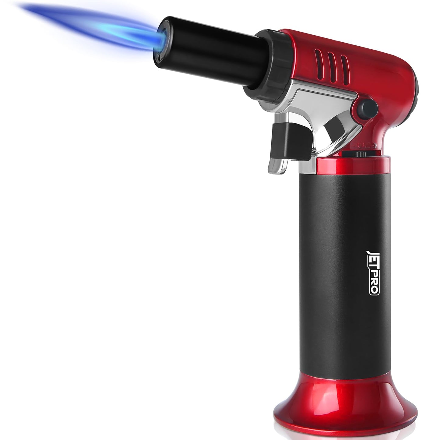 JETPRO Butane Torch Lighter Refillable with Adjustable Flame Kitchen Torch for Creme Brulee Baking BBQ Cooking Soldering One Hand Operation with Fuel Window Safety Lock (Butane Gas Not Included)