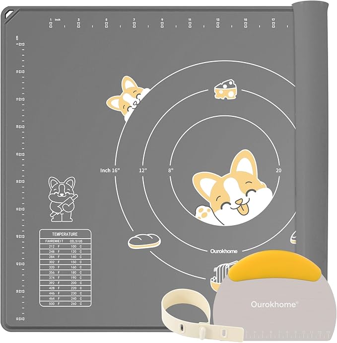 Ourokhome Silicone Baking Mat Sheet and Pastry Dough Cutter, 0.5 Inch Thick 28" X 20" BPA free Silicone Rolling Mat, Non-Stick and Anti-Slip, Dishwasher Safe (Gray)