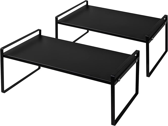 Nxconsu Stackable Cabinet Shelf Organizer 2 Pack, Wide Black