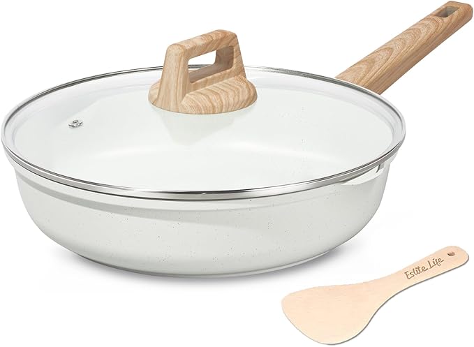 ESLITE LIFE Nonstick Ceramic Frying Pan Skillet, Non-Toxic Egg Omelette Kitchen Cooking Pans Compatible with All Stovetops (Gas, Electric & Induction), PTFE & PFOA Free (White, 8'')