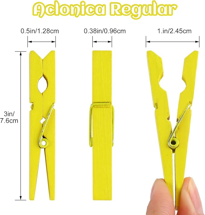 Phinus 72 Pcs Wooden Clothes Pins, 2.9 Inch Clothes Pins for Hanging Clothes, Pictures, Photos, Classroom, Crafts, Decoration, Clothespins Heavy Duty (Yellow)