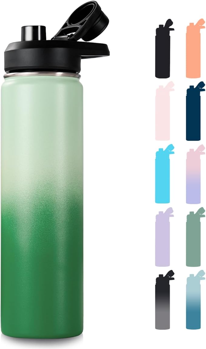 24 oz Insulated Water Bottle with Handle, 308 Stainless Steel Water Bottles with Wide Mouth, Double Wall Vacuum Sports Water Bottle, BPA Free, Keep Cold and Hot, Jungle Fade