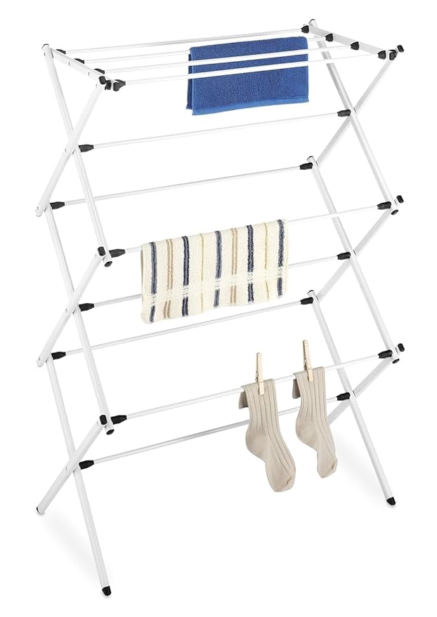Whitmor Foldable Clothes Drying Rack: 3 Tier Laundry Drying Rack, Collapsible Drying Rack Clothing, Portable Space Saving Clothing Rack for Indoor Outdoor, 14.50" L x 29.625" W x 41.75" H, White