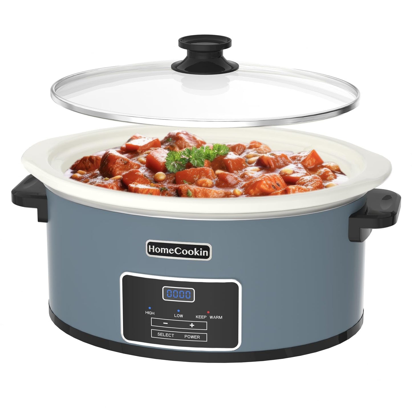 HOMECOOKIN 7 Quart Slow Cooker Oval Manual Pot Food Warmer with 3 Cooking Settings, Black Stainless Steel