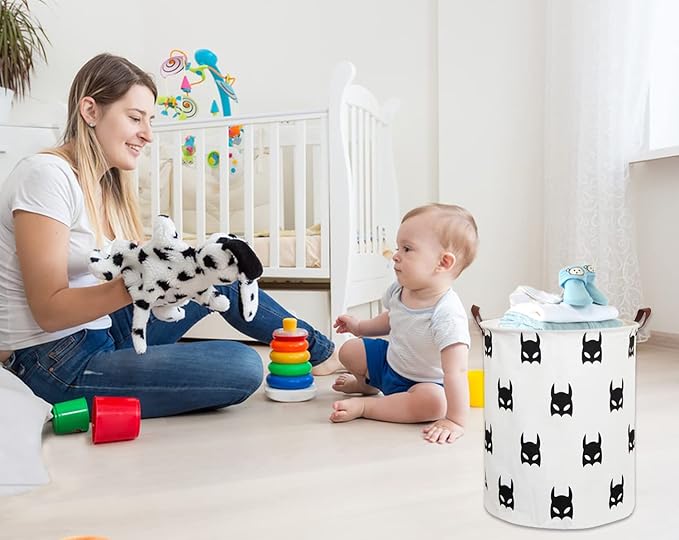 HIYAGON Large Sized Storage Baskets with Handle,Collapsible & Convenient Home Organizer Containers for Kids Toys,Baby Clothing (Black Bats)