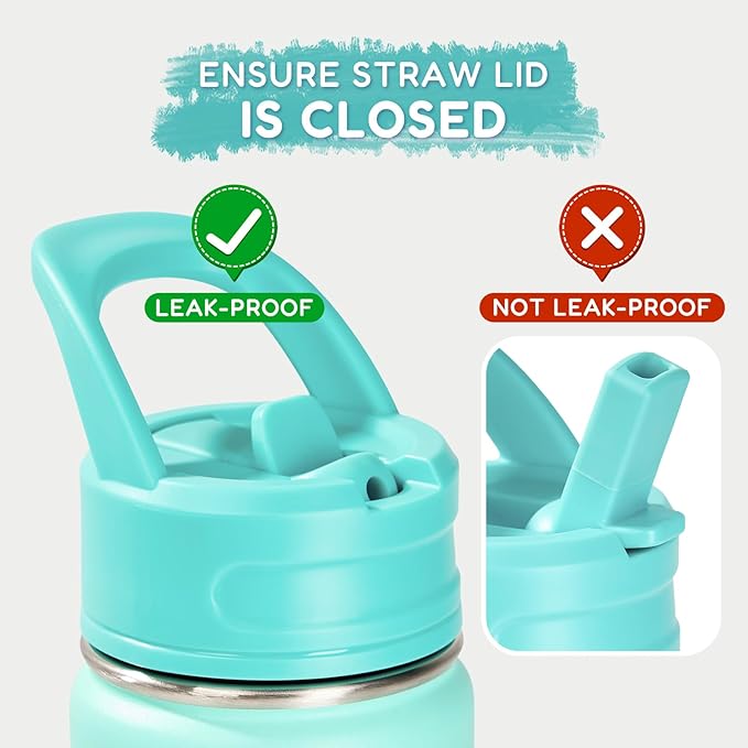 12oz Kids Water Bottle for School, Toddler Water Bottles with Straws, Insulated Water Bottles for Boys&Girls, Stainless Steel Vacuum Insulated Bottle for Kids, Leak-Proof, BPA-Free, Green Gradient