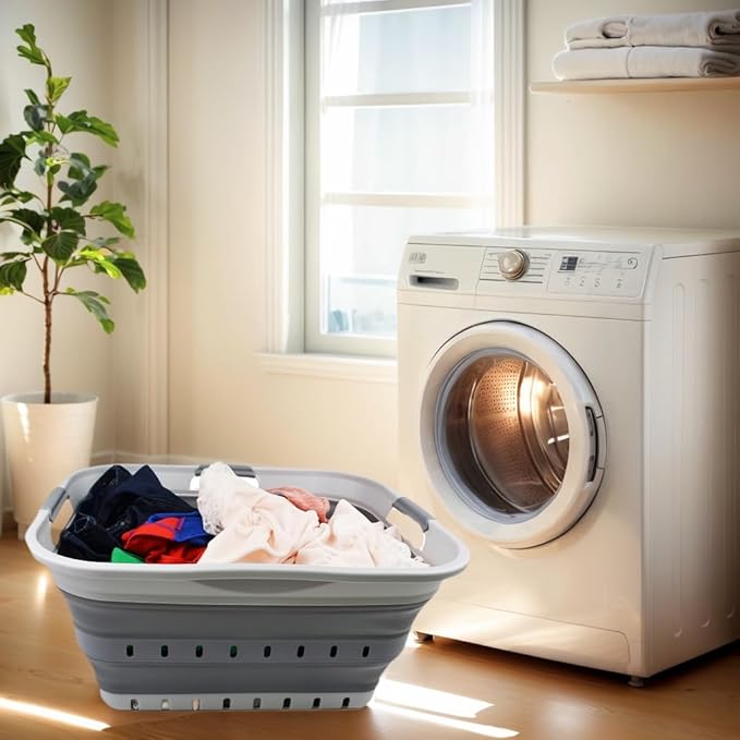 SAMMART 42L (11 gallon) Collapsible Plastic Laundry Basket - Foldable Pop Up Storage Container/Organizer - Portable Basket - Space Saving Hamper (Grey/Dark Grey (Set of 2))
