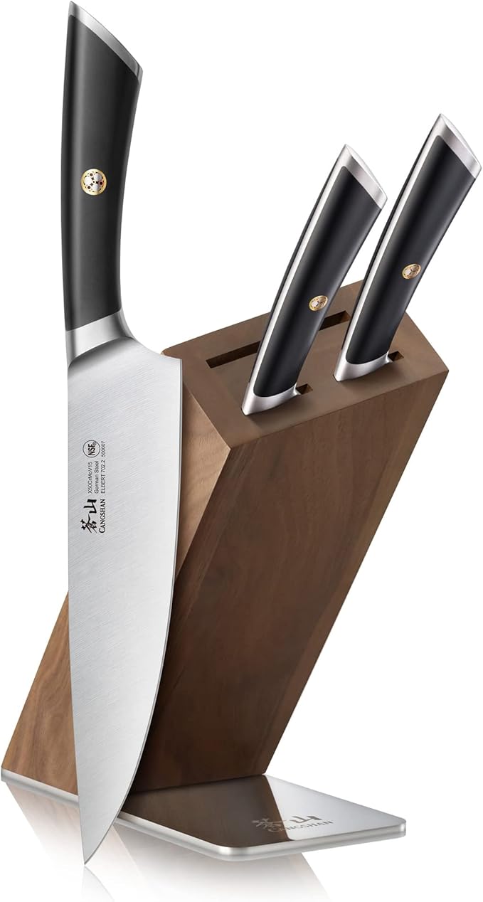 Cangshan ELBERT Series German Steel Forged 4-Piece HUA Knife Block Set, Acacia (White)
