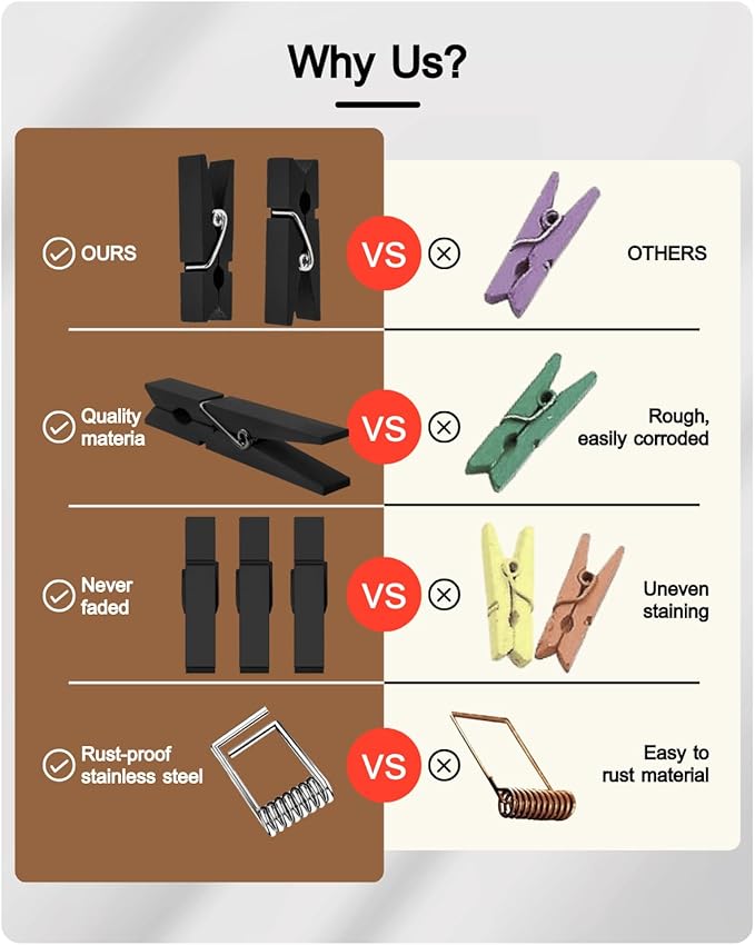 Mini Clothes Pins Wooden Colored Black Small Clothespins for Photo 1.4 Inch 50 PCS, Tiny Clips Close Pin for Baby Shower Classroom Crafts Project Decorations Hanging Pegs