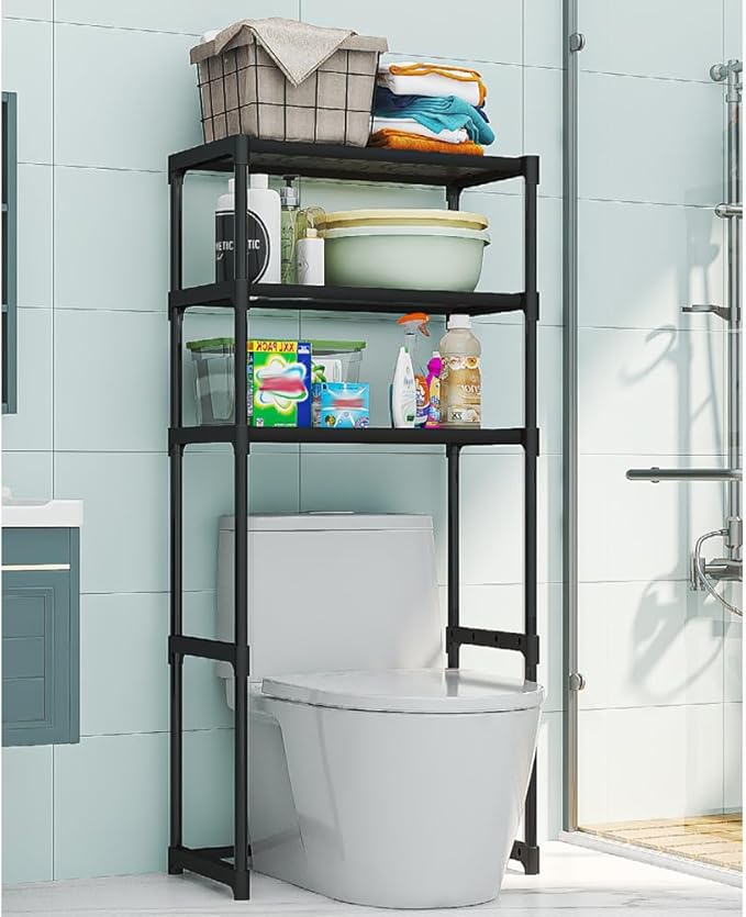CuisinSmart 3-Tier Over The Toilet Storage, Metal Bathroom Shelve, Over Toilet Bathroom Organizer, Space Saver Bathrooms Shelve for Restroom Laundry Balcony, Black