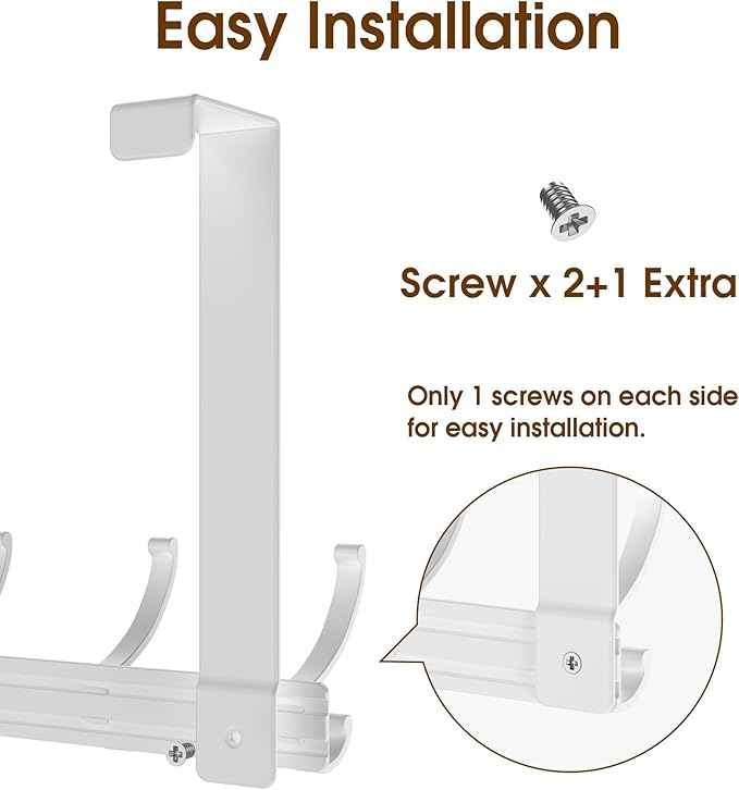 Over The Door Hooks Hanger with 7" Arms, Door Hooks for Hanging, Fit 1 3/4" Door, Tool-Free Assembly, F7U, Towel Racks Organizer Holder for Bathroom - White