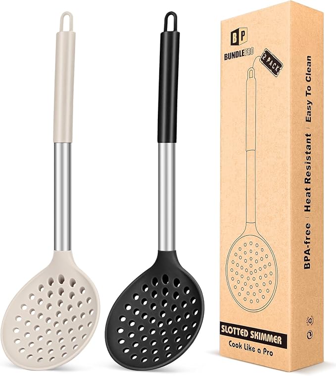 BUNDLEPRO Kitchen Ladle Strainer, 2 Pack, Black-Khaki