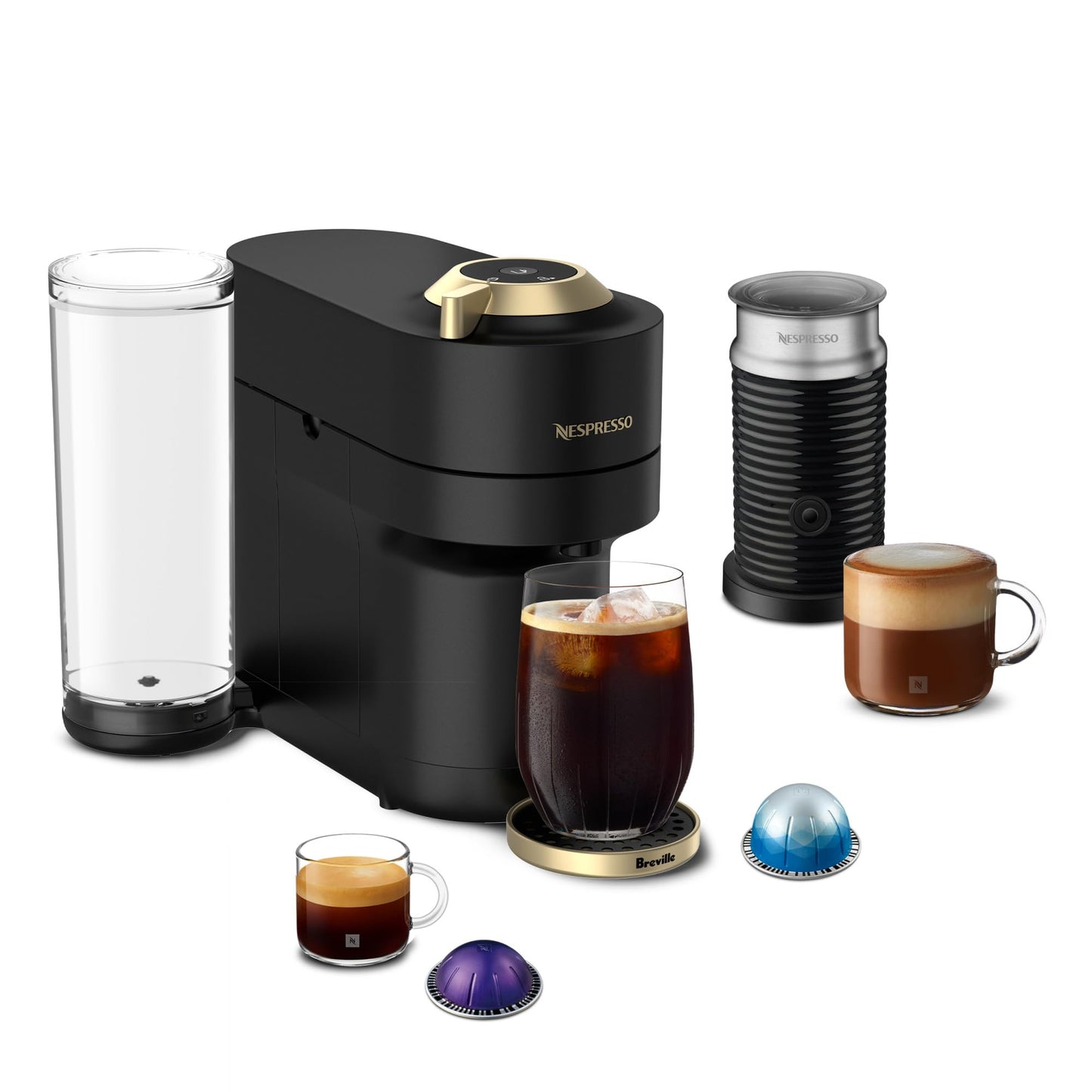 Nespresso Vertuo Pop+ Deluxe Coffee Machine with Milk Frother, Titan Silver