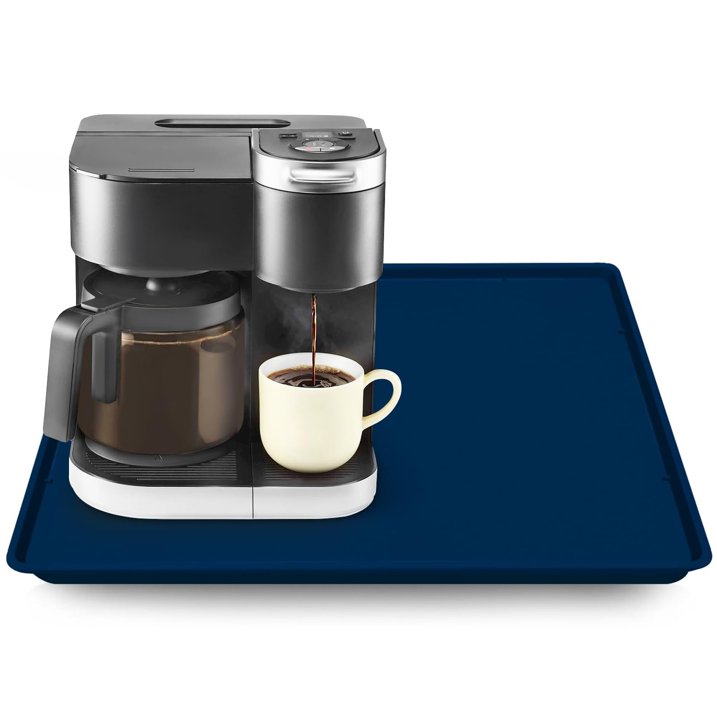 Silicone Coffee Maker Mat with Lip for Countertops, 24'' x 16'', Grey