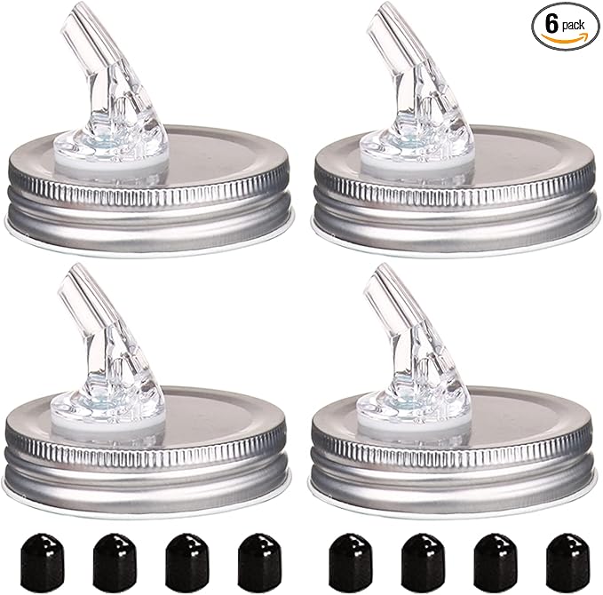 Mason Jar Pour Spouts. free flow Mason Jar Pour Spouts, mason jar for spout regular mouth size 70mm dispenser germination cover. Leak-Proof 22-Pack + 44 Black Lid Caps (22 Pack silver color)