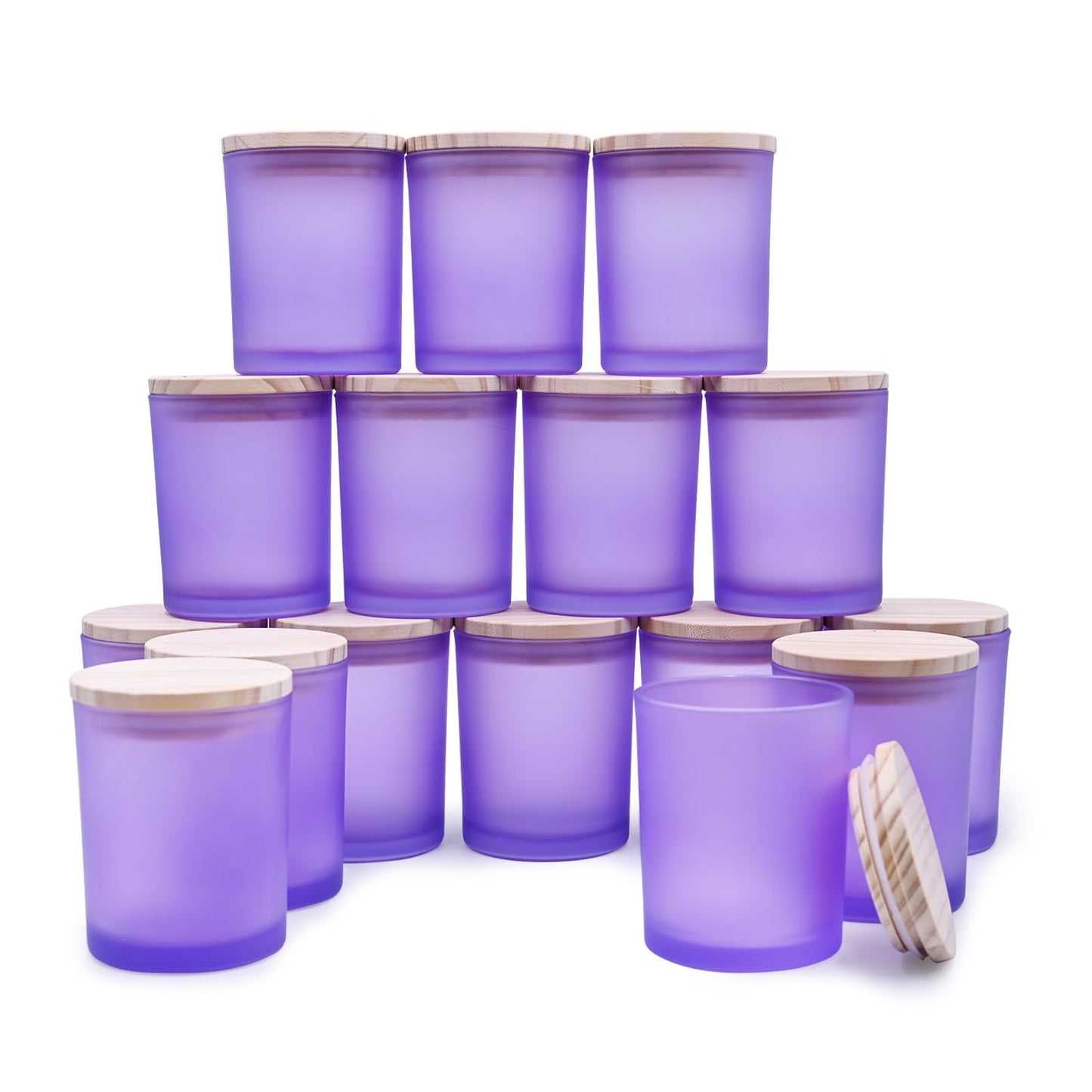 SHOWIN Thick Candle Jars for Making Candles 16 Pcs, 7 OZ Empty Jars with Wood Lids for Candle Making, Sample Container, Frosted White
